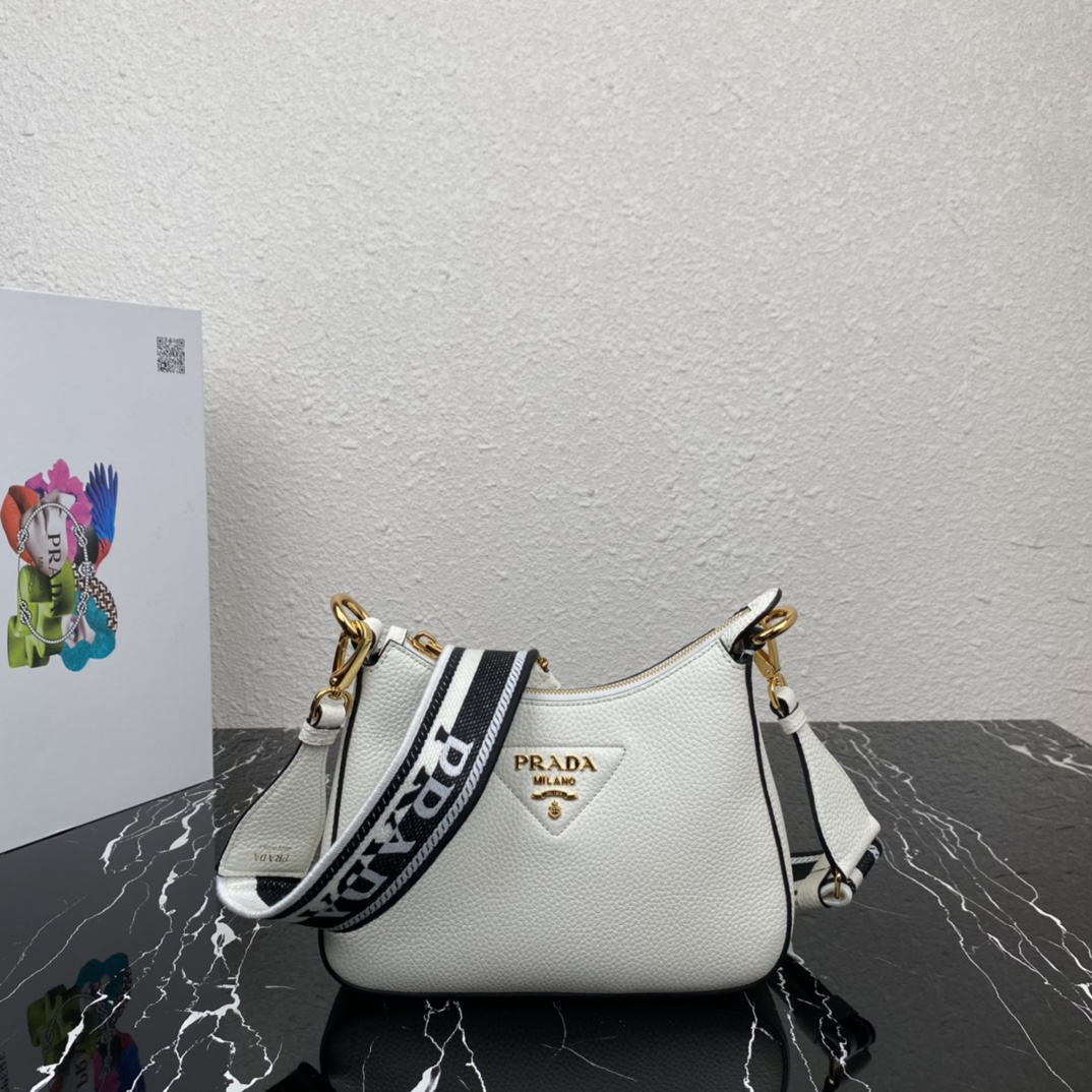 Prada Mini Leather Shoulder Bag Tote Handbag White 1BH193